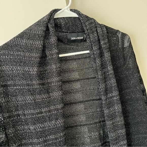 Zadig & Voltaire Metallic Black Longline Cardigan Sweater Thin Knit Large $298 - Picture 5 of 12